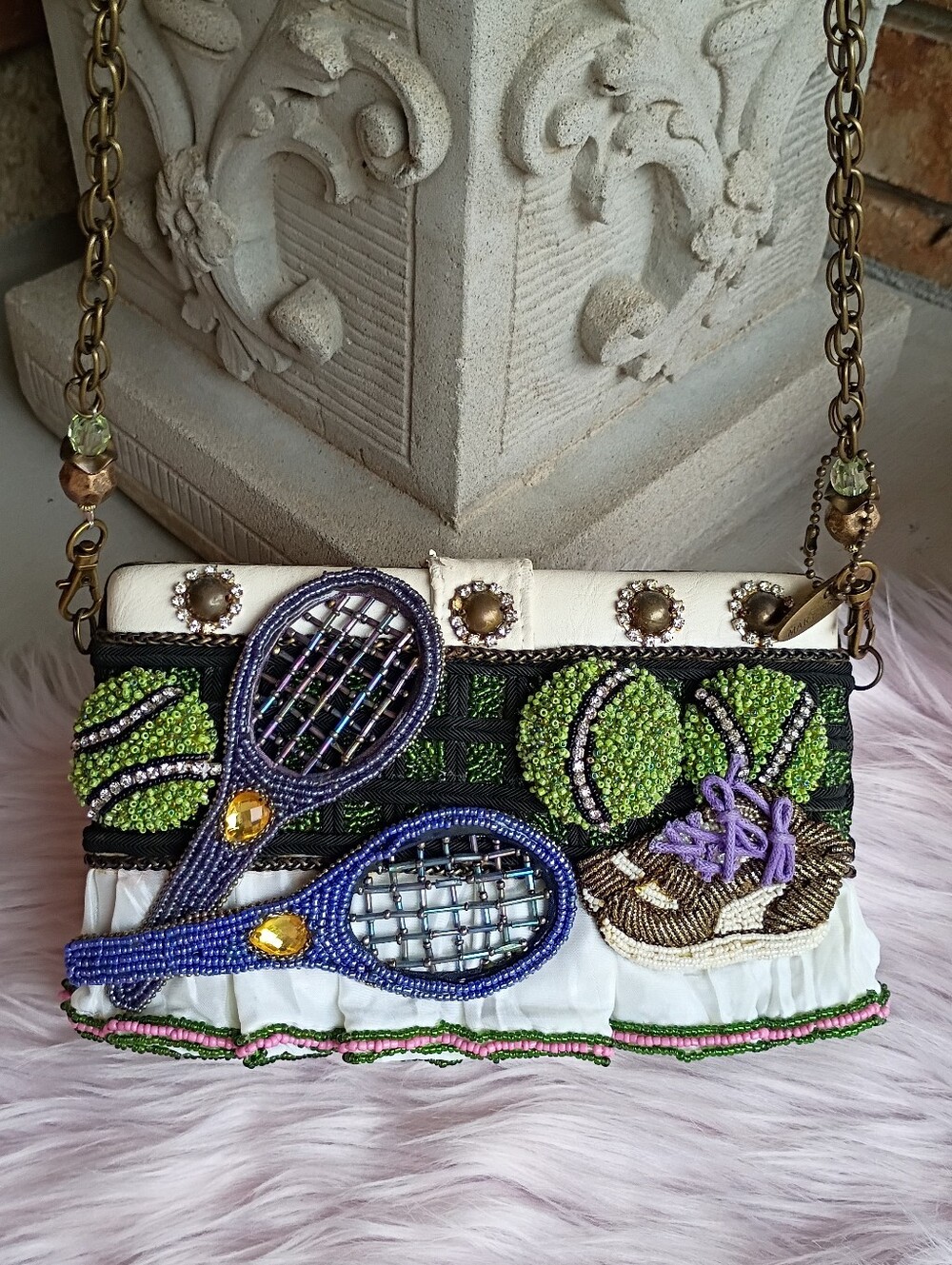 Rare Mary Frances What A Racket Beaded Tennis Ball Sneakers Skirt Bag